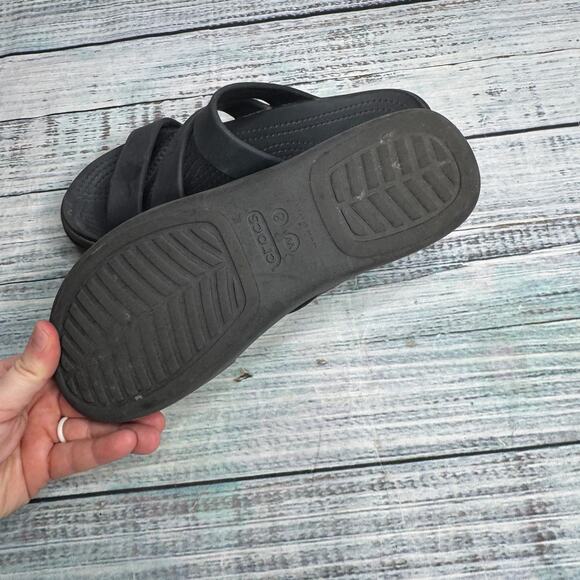 Crocs Black Boca Strappy Wedge Slide Sandals – Dual Crocs Comfort 8 - Picture 4 of 4